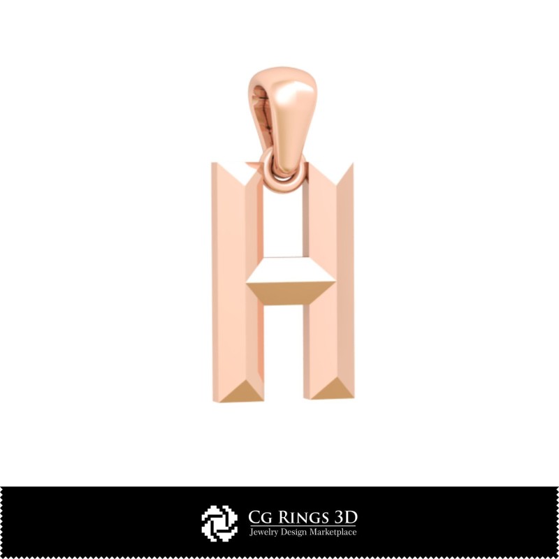 带字母H的3D CAD家居吊坠，珠宝3D CAD，吊坠3D CAD，3D字母吊坠