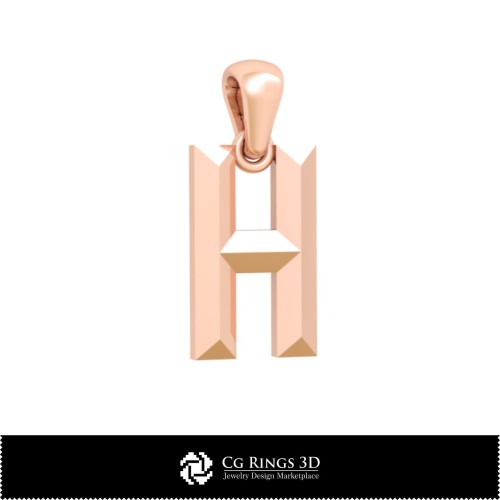 Ciondolo 3D CAD con lettera H Casa, Gioielli 3D CAD, Ciondoli 3D CAD, Ciondoli con lettera 3D