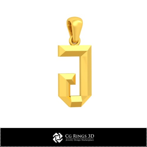 Ciondolo 3D CAD con lettera J Casa, Gioielli 3D CAD, Ciondoli 3D CAD, Ciondoli lettere 3D