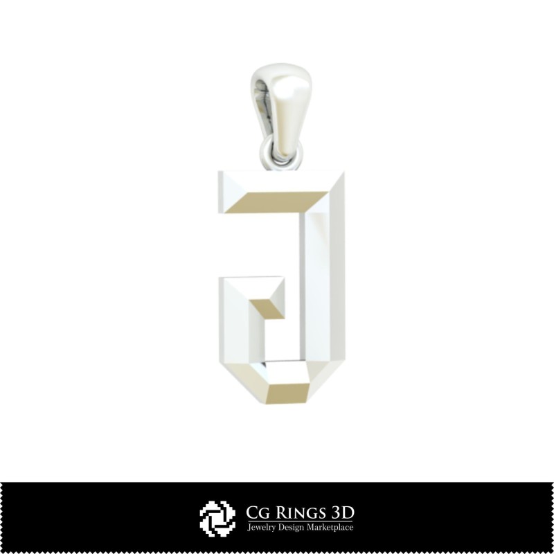 带字母 J 的 3D CAD 吊坠，家居/饰品，珠宝 3D CAD，吊坠 3D CAD，3D 字母 吊坠