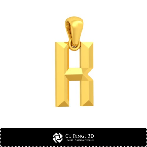 Ciondolo 3D CAD con lettera K Home, Gioielleria 3D CAD, Ciondoli 3D CAD, Ciondoli con lettera 3D