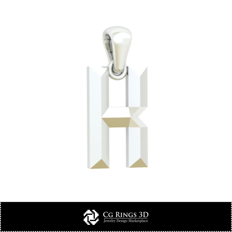 带字母 K 的 3D CAD 吊坠 家居饰品，珠宝 3D CAD，吊坠 3D CAD，字母 3D 吊坠