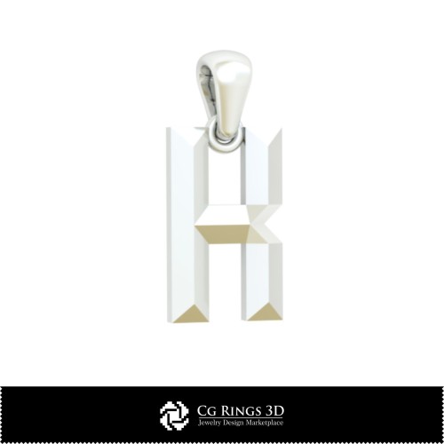 带字母 K 的 3D CAD 吊坠 家居饰品，珠宝 3D CAD，吊坠 3D CAD，字母 3D 吊坠