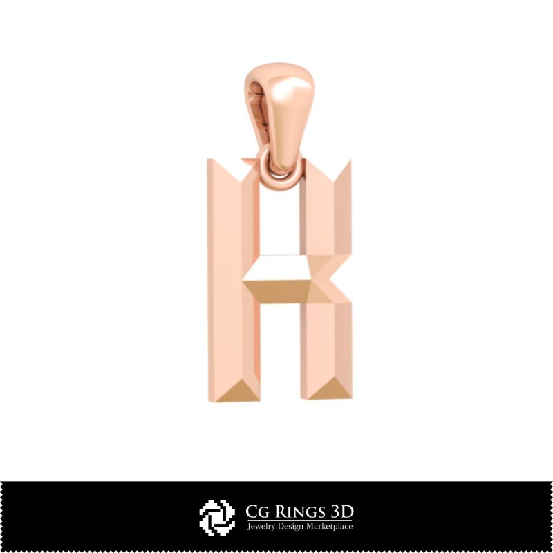 Colgante 3D CAD con la letra K para el hogar, Joyería 3D CAD, Colgantes 3D CAD, Colgantes 3D con letras