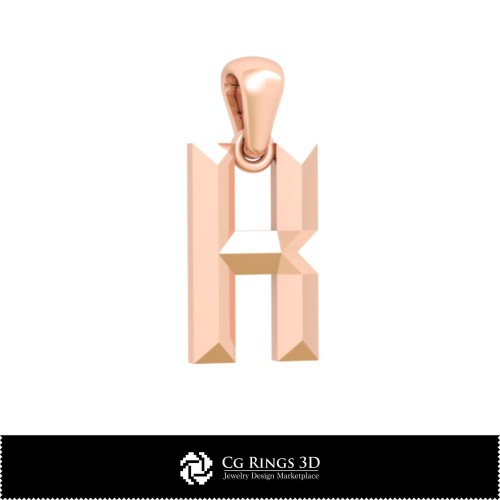 带字母 K 的 3D CAD 吊坠 家居饰品，珠宝 3D CAD，吊坠 3D CAD，字母 3D 吊坠