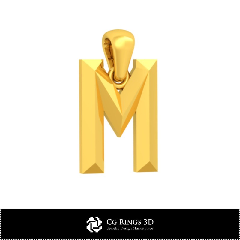 Ciondolo 3D CAD con lettera M Casa, Gioielli 3D CAD, Ciondoli 3D CAD, Ciondoli con lettera 3D