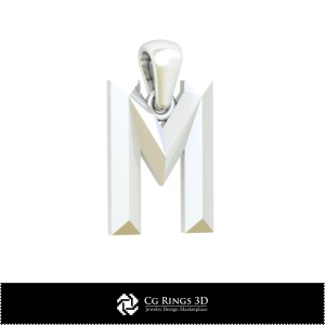 带字母 M 的 3D CAD 吊坠，家居，珠宝 3D CAD，吊坠 3D CAD，3D 字母吊坠 2