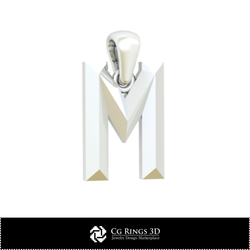 Ciondolo 3D CAD con lettera M Casa, Gioielli 3D CAD, Ciondoli 3D CAD, Ciondoli con lettera 3D