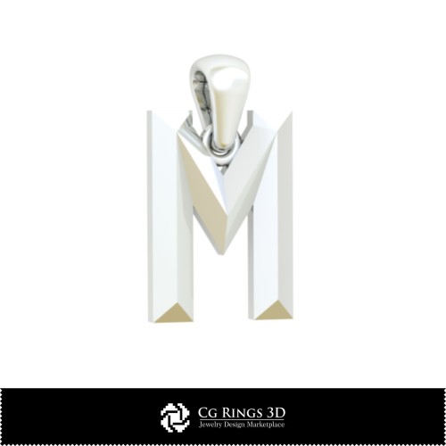 Pandantiv 3D CAD cu litera M pentru acasă, Bijuterii 3D CAD, Pandantive 3D CAD, Pandantive cu litere 3D