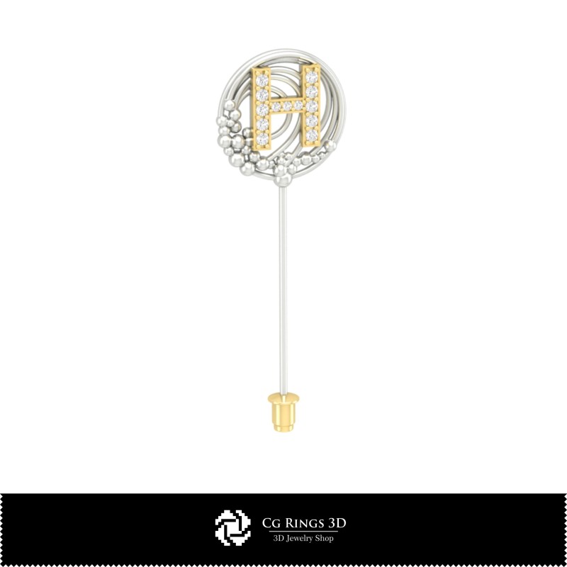 3D-Brosche mit Buchstabe H Home, Schmuck 3D-CAD, Broschen 3D-CAD, 3D-Broschennadel