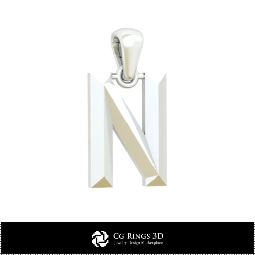 Colgante 3D CAD con letra N para el hogar, Joyas 3D CAD, Colgantes 3D CAD, Colgantes de letra 3D