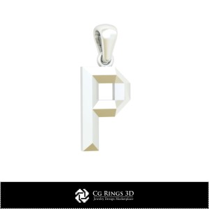 字母P家居3D CAD吊坠，首饰3D CAD，吊坠3D CAD，3D字母吊坠 2
