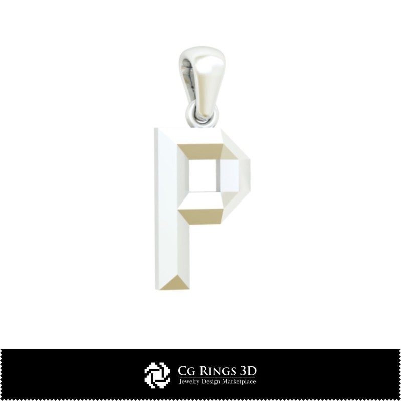 Ciondolo 3D CAD con lettera P Casa, Gioielleria 3D CAD, Ciondoli 3D CAD, Ciondoli con lettera 3D