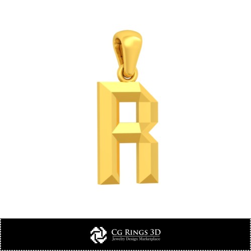 Pendentif 3D CAO avec lettre R Maison, Bijoux 3D CAO, Pendentifs 3D CAO, Pendentifs lettre 3D