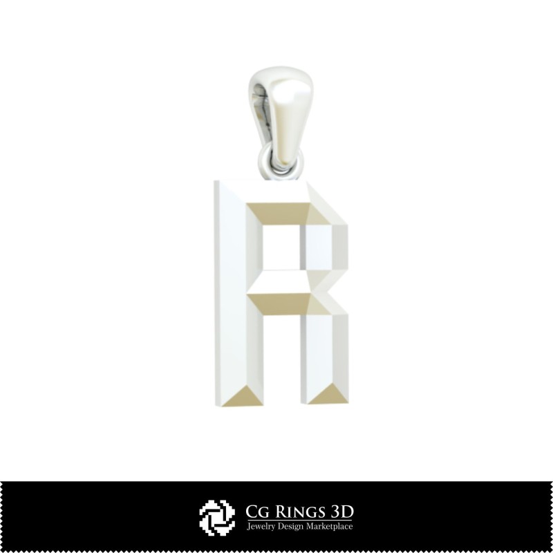Pandantiv 3D CAD cu literă R pentru casă, Bijuterii 3D CAD, Pandantive 3D CAD, Pandantive cu litere 3D