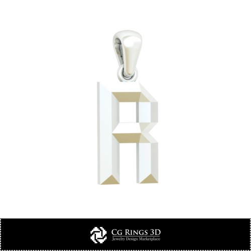 Pandantiv 3D CAD cu literă R pentru casă, Bijuterii 3D CAD, Pandantive 3D CAD, Pandantive cu litere 3D