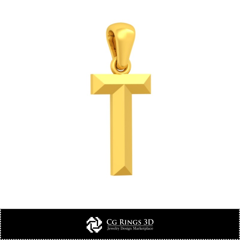 Colgante 3D CAD con letra T para el hogar, Joyería 3D CAD, Colgantes 3D CAD, Colgantes con letras 3D