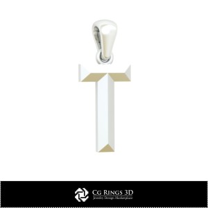 带字母T的3D CAD家居吊坠，珠宝3D CAD，吊坠3D CAD，3D字母吊坠 2