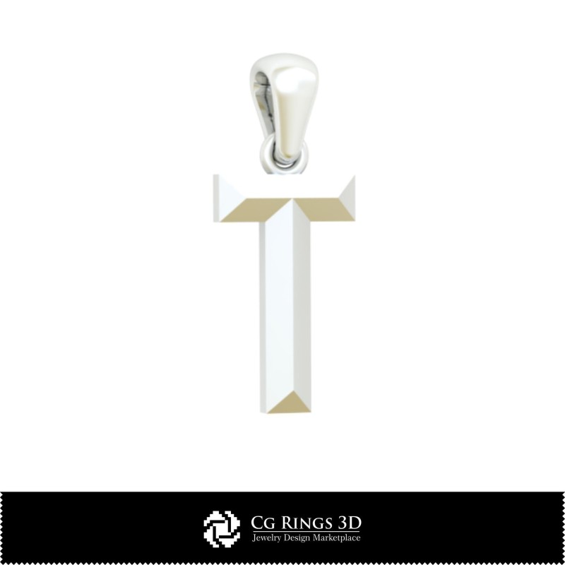 Ciondolo 3D CAD con lettera T Casa, Gioielleria 3D CAD, Ciondoli 3D CAD, Ciondoli con lettere 3D