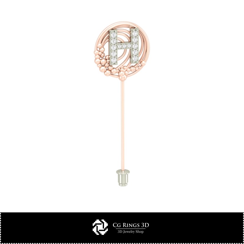 3D-Brosche mit Buchstabe H Home, Schmuck 3D-CAD, Broschen 3D-CAD, 3D-Broschennadel