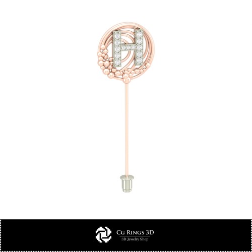 Spilla 3D con lettera H Home, Gioielli CAD 3D, Spille CAD 3D, Spilla a fermaglio 3D