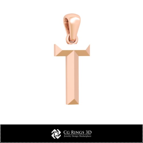 Ciondolo 3D CAD con lettera T Casa, Gioielleria 3D CAD, Ciondoli 3D CAD, Ciondoli con lettere 3D