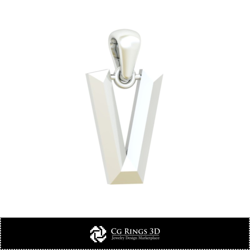 Colgante 3D CAD con letra V para el hogar, Joyería 3D CAD, Colgantes 3D CAD, Colgantes de letra 3D