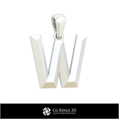 带字母W的3D CAD吊坠 家居，珠宝3D CAD，吊坠3D CAD，3D字母吊坠