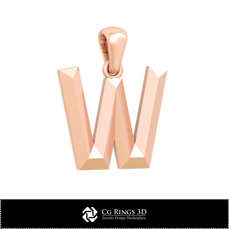 带字母W的3D CAD吊坠 家居，珠宝3D CAD，吊坠3D CAD，3D字母吊坠