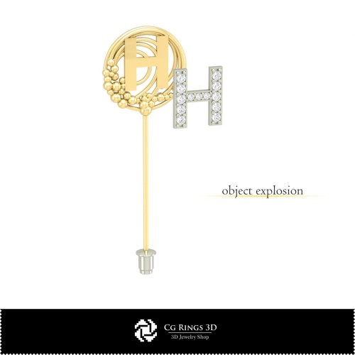 Broche 3D avec lettre H pour la maison, bijou 3D CAO, broches 3D CAO, broche épingle 3D