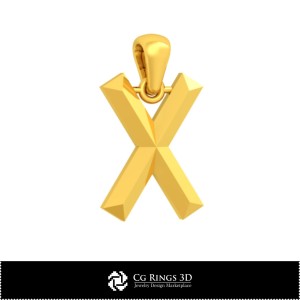 带字母X的3D CAD家居吊坠，珠宝3D CAD，吊坠3D CAD，3D字母吊坠