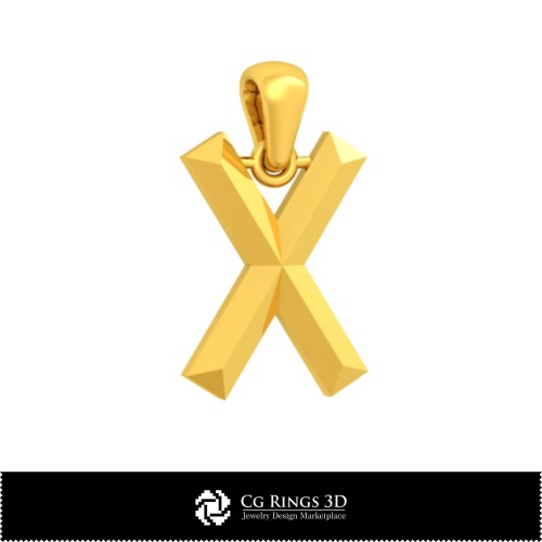 Colgante 3D CAD con letra X Home, Joyería 3D CAD, Colgantes 3D CAD, Colgantes con letras 3D