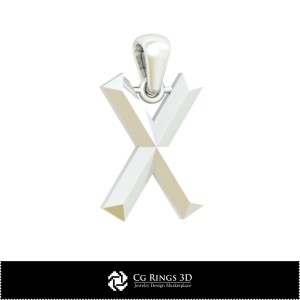 3D CAD Pendant With Letter X Home, Jewelry 3D CAD, Pendants 3D CAD , 3D Letter Pendants 2