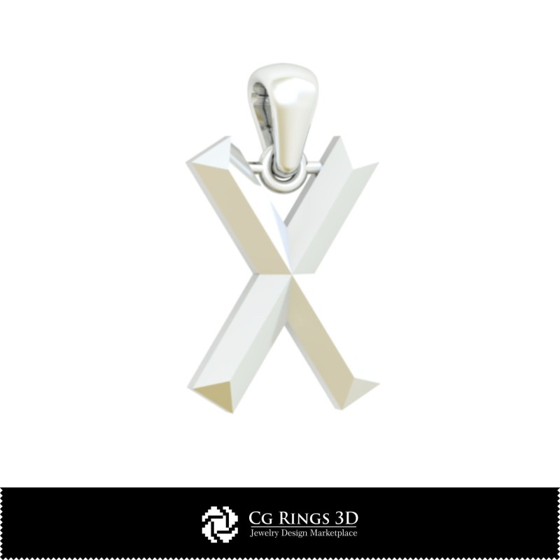 Pendentif 3D CAO Lettre X Maison, Joaillerie 3D CAO, Pendentifs 3D CAO, Pendentifs Lettre 3D