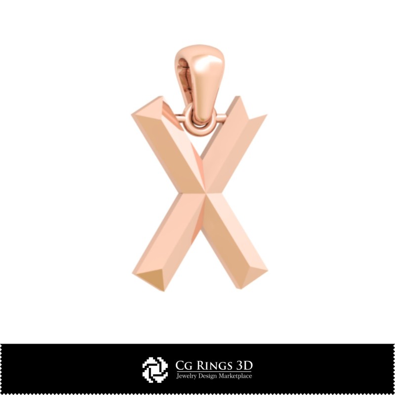 3D-CAD-Anhänger mit Buchstabe X Home, Schmuck 3D-CAD, Anhänger 3D-CAD, 3D-Buchstabenanhänger