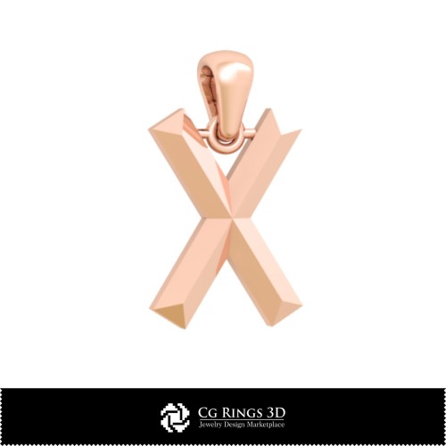 3D-CAD-Anhänger mit Buchstabe X Home, Schmuck 3D-CAD, Anhänger 3D-CAD, 3D-Buchstabenanhänger