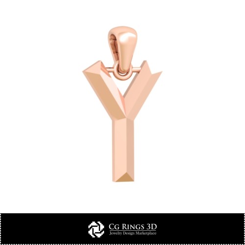 Ciondolo 3D CAD con lettera Y Casa, Gioielli 3D CAD, Ciondoli 3D CAD, Ciondoli con lettere 3D