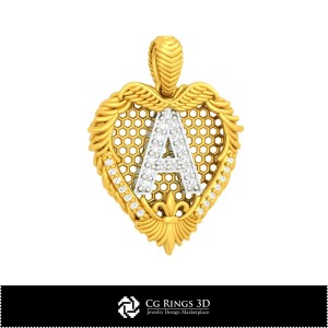 Ciondolo 3D CAD con lettera A Casa, Gioielli 3D CAD, Ciondoli 3D CAD, Gioielli vintage 3D CAD, Ciondoli con diamante 3D,