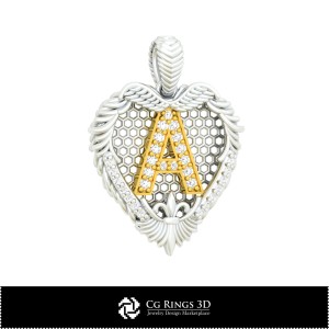 3D-CAD-Anhänger mit Buchstabe A Zuhause, Schmuck 3D-CAD, Anhänger 3D-CAD, Vintage-Schmuck 3D-CAD, 3D-Diamantanhänger, 2