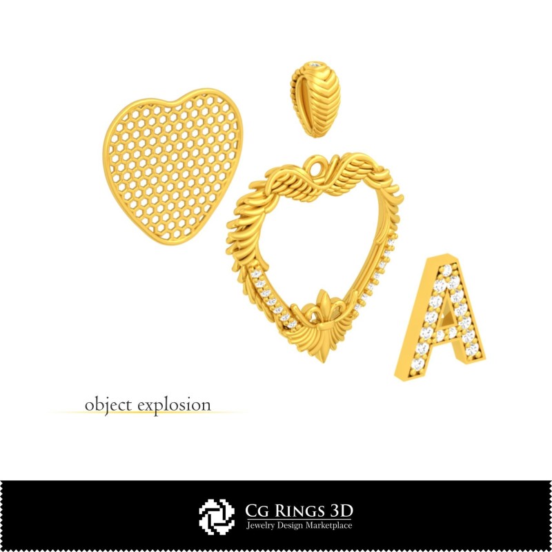 Pendentif 3D CA avec lettre A Maison, Bijoux 3D CA, Pendentifs 3D CA, Bijoux Vintage 3D CA, Pendentifs Diamant 3D, Lettre 3D Pe
