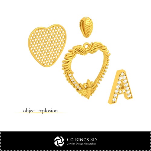 3D-CAD-Anhänger mit Buchstabe A Zuhause, Schmuck 3D-CAD, Anhänger 3D-CAD, Vintage-Schmuck 3D-CAD, 3D-Diamantanhänger,