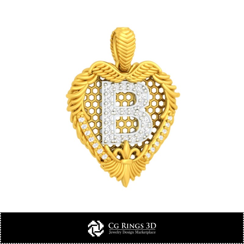 Pendentif 3D CAO avec lettre B Maison, Bijoux 3D CAO, Pendentifs 3D CAO, Bijoux vintage 3D CAO, Bijoux victoriens 3D, Art