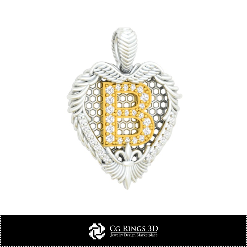 3D-CAD-Anhänger mit Buchstabe B Home, Schmuck 3D-CAD, Anhänger 3D-CAD, Vintage-Schmuck 3D-CAD, 3D-viktorianischer Schmuck, 3D