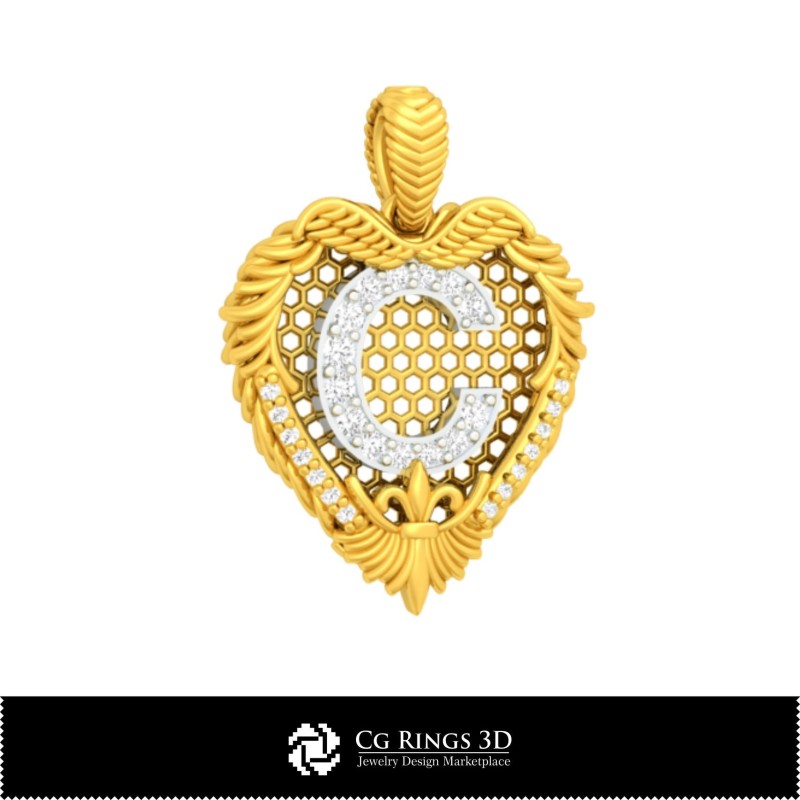 3D-CAD-Anhänger mit Buchstabe C Home, Schmuck 3D-CAD, Anhänger 3D-CAD, Vintage-Schmuck 3D-CAD, 3D-Diamantanhänger, 3D-Buchstabe