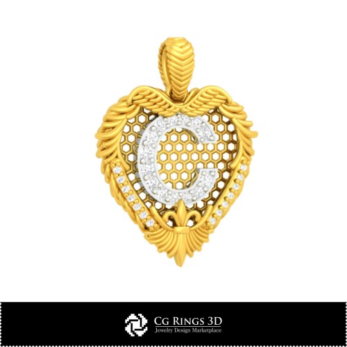 3D-CAD-Anhänger mit Buchstabe C Home, Schmuck 3D-CAD, Anhänger 3D-CAD, Vintage-Schmuck 3D-CAD, 3D-Diamantanhänger, 3D-Buchstabe