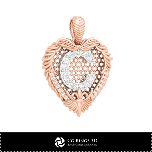 3D-CAD-Anhänger mit Buchstabe C Home, Schmuck 3D-CAD, Anhänger 3D-CAD, Vintage-Schmuck 3D-CAD, 3D-Diamantanhänger, 3D-Buchstabe