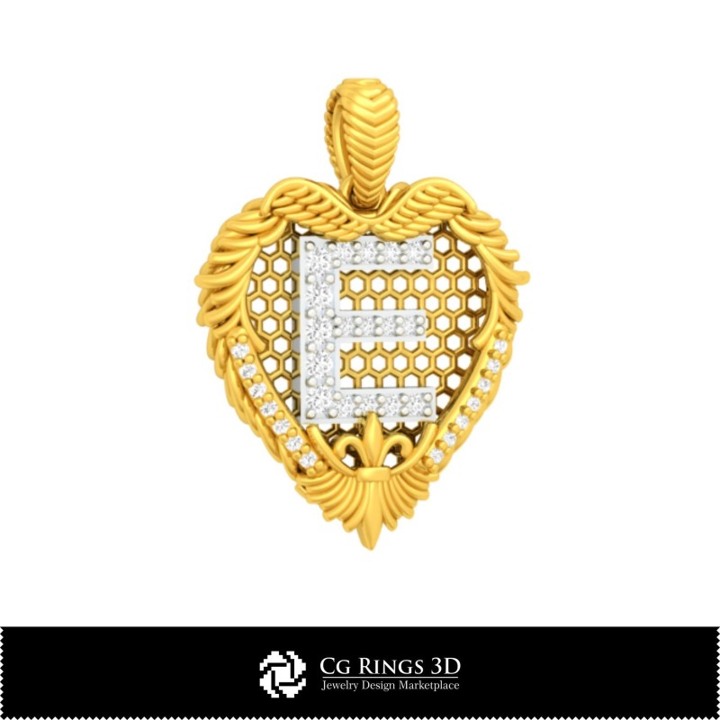 Pendentif 3D CAO avec lettre E Maison, Bijoux 3D CAO, Pendentifs 3D CAO, Bijoux vintage 3D CAO, Pendentifs diamant 3D, Lettre