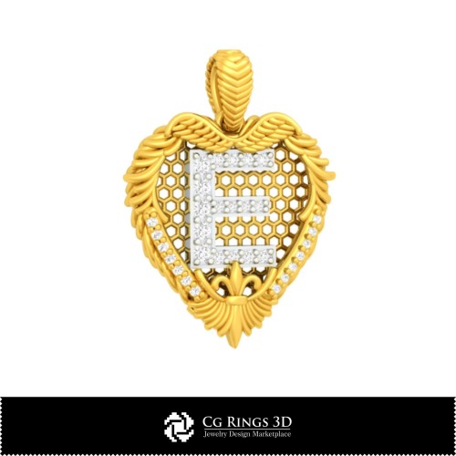 带字母 E 的 3D CAD 吊坠，家居，珠宝 3D CAD，吊坠 3D CAD，复古珠宝 3D CAD，3D 钻石吊坠，3D 字母 Pe
