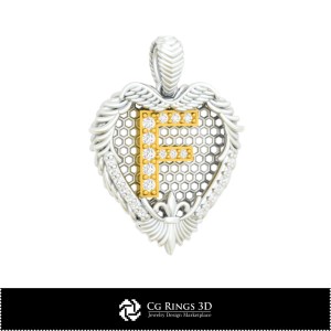 Pandantiv 3D CAD cu literă F pentru casă, bijuterii 3D CAD, pandantive 3D CAD, bijuterii vintage 3D CAD, pandantive cu diamante