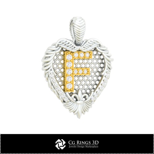 3D-CAD-Anhänger mit Buchstabe F Zuhause, Schmuck 3D-CAD, Anhänger 3D-CAD, Vintage-Schmuck 3D-CAD, 3D-Diamantanhänger,